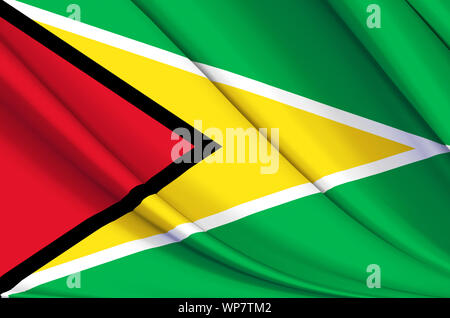 Guyana wehende Flagge Abbildung. Länder in Nord- und Mittelamerika. Perfekt für Hintergrund und Textur. Stockfoto
