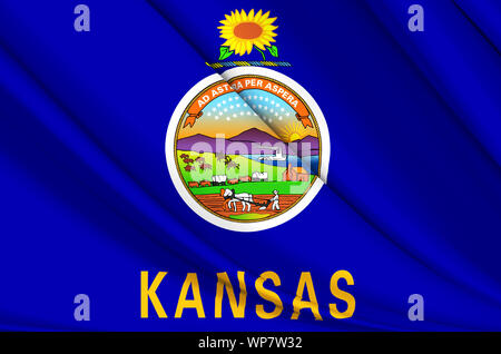 Kansas wehende Flagge Abbildung. US-Bundesstaaten. Perfekt für Hintergrund und Textur. Stockfoto
