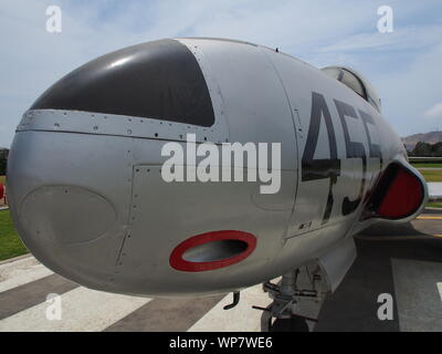 Vorderansicht der Lockheed P-80 Shooting Star Jet Fighter Aircraft aus der peruanischen Luftwaffe - FAP Stockfoto