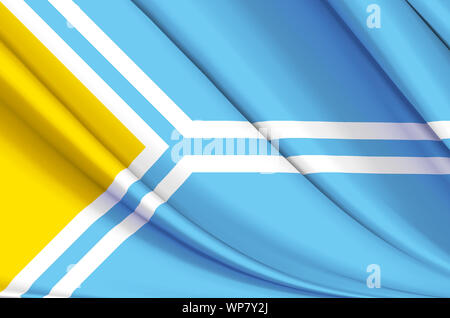 Tuva wehende Flagge Abbildung. Regionen Russlands. Perfekt für Hintergrund und Textur. Stockfoto