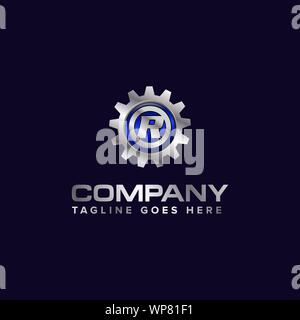 Buchstabe r gang Vector template Logo. Dieses Design ist geeignet für Technologie, Industrie und Automotive. Gradienten. Grau. Stock Vektor
