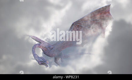 Riesige Drachen, Fabelwesen fliegen durch die Wolken Stockfoto