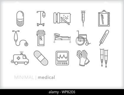 Satz von 15 Medical Line Symbole für Krankenhaus und Arzt Berufe Stock Vektor