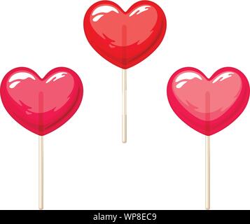 Vektor einrichten von drei roten und rosa Valentinstag Herz Lutscher auf einem weißen Hintergrund. Stock Vektor