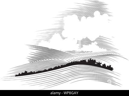 Holzschnitt stil Abbildung eines skyscape. Stock Vektor