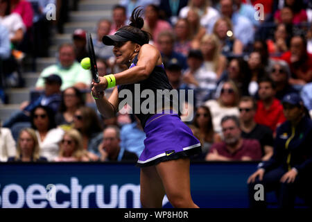 Flushing Meadows, New York, Vereinigte Staaten - 7 September 2019. Kanadas Bianca Andreescu bei ihrem Sieg über Serena Williams bei den Frauen Finale bei den US Open in Flushing Meadows, New York. Stockfoto