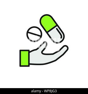 Hand w verschreibungspflichtige Medikamente - Pille Tabletten und Kapseln Stock Vektor