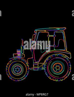 Vector Illustration von bunten funky Traktor über Schwarz Stock Vektor