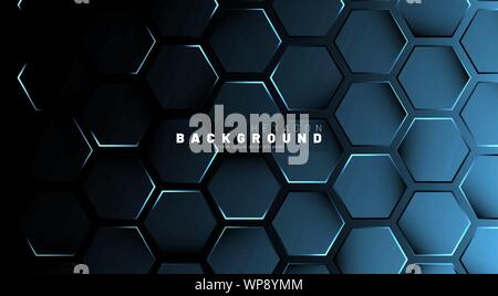 Abstrakte Sechskant blau Neon gradient Muster auf einem dunklen Hintergrund Technologie Stil. Wabe. Vector Illustration Stock Vektor