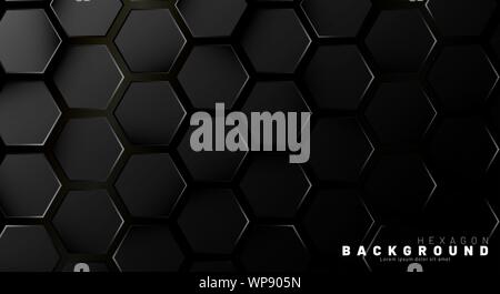 Abstrakte schwarze Sechseck Muster auf eine Technologie Stil von Neon Farbverlauf Hintergrund. Wabe. Vector Illustration Stock Vektor