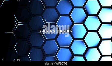 Abstrakte Sechskant blau Neon gradient Muster auf einem dunklen Hintergrund Technologie Stil. Wabe. Vector Illustration Stock Vektor