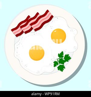 Vektorzeichnung. Frühstückskonzept, Spiegelei mit Speck Stock Vektor