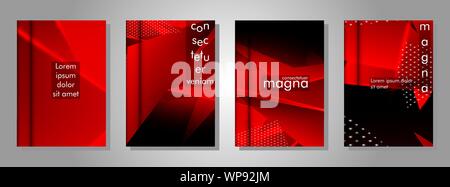 Das dreieck Hintergrund Licht header Banner ist. Abstrakte Komposition von 3D-Dreiecke. Moderne geometrische Rot isoliert schwarzer Hintergrund Stock Vektor