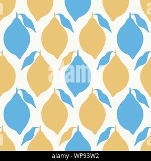 Stilisierte Zitrone geometrische nahtlose Muster in Gelb und Blau. Eine einfache Tropical fruit Vector wiederholen Design Hintergrund. Stock Vektor