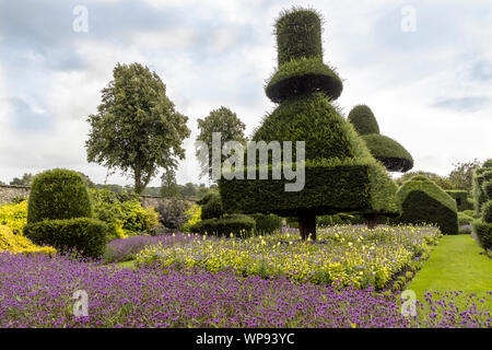 Älteste formgehölze Park in der Welt mit fantastisch geformten Pflanzen am Levens Hall in Cumbria, Großbritannien. Stockfoto