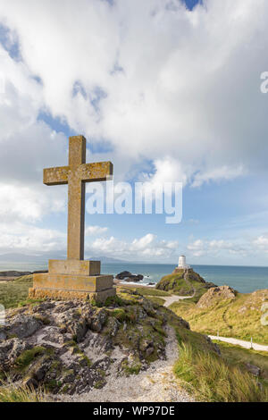 Tŵr Mawr Leuchtturm auf llanddwyn Island", Welsh, Ynys Llanddwyn", Teil von staplehurst Warren National Nature Reserve, Anglesey, North Wales, UK Stockfoto
