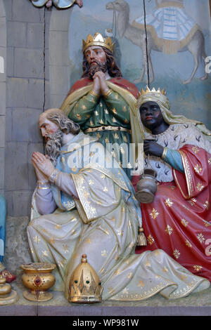 Anbetung der Heiligen Drei Könige, Altar in der Kirche der Heiligen Dreifaltigkeit in der Barilovicki Cerovac, Kroatien Stockfoto