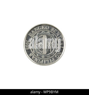 Philippinische ein peso Münze auf weißem Hintergrund Stockfoto