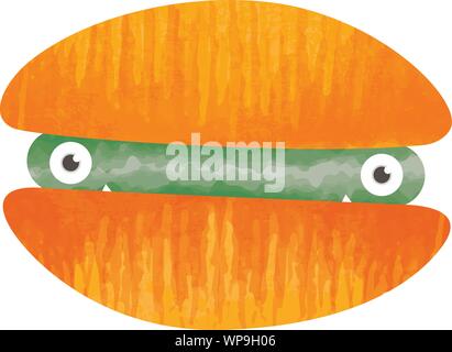 Cute Halloween Monster stilisiert als Macaron mit Augen und scharfen Zähnen. Stock Vektor