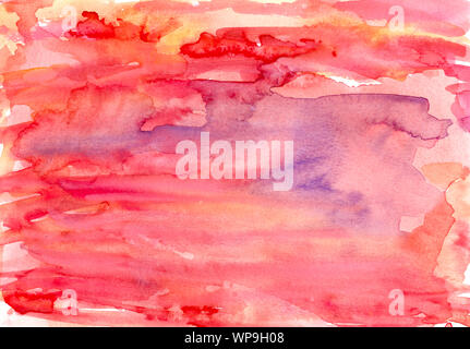 Rot Gelb Lila aquarell Hand gemalten Hintergrund Stockfoto