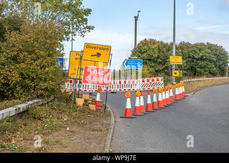 Die M20 in Kent wegen Bauarbeiten geschlossen. Stockfoto