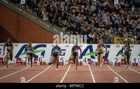 Brüssel - Belgien - Sep 6: Blessing Okagbare (NGR), Marie-Josée Ta Lou (CIV), shelly-ann Fraser-Pryce (STAU), Dina Asher-Smith (GBR), Dafne Schippers Stockfoto