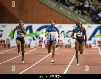 Brüssel - Belgien - Sep 6: Marie-Josée Ta Lou (CIV), shelly-ann Fraser-Pryce (STAU), Dina Asher-Smith (GBR) konkurrieren in der 100 m während der iaaf Diam Stockfoto