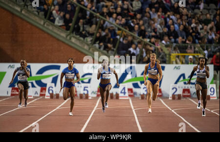 Brüssel - Belgien - Sep 6: Marie-Josée Ta Lou (CIV), shelly-ann Fraser-Pryce (STAU), Dina Asher-Smith (GBR), Dafne Schippers (NED) Aleia Hobbs (USA) c Stockfoto