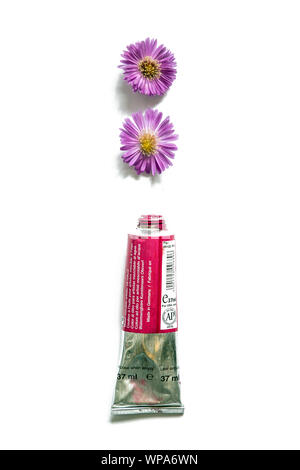 Öl Aquarellmalerei Rohr mit Blumen Stockfoto