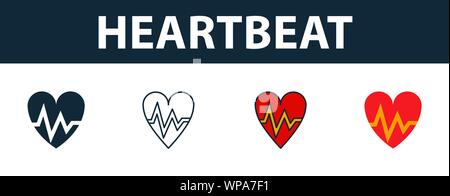 Heartbeat Icon Set. Vier Elemente in verschiedenen Stilen aus Medizin icons Collection. Creative heartbeat Icons, Outline, farbige und flach Stock Vektor