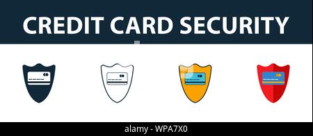 Credit Card Security Icon Set. Vier Elemente in verschiedenen Stilen aus Geld icons Collection. Kreative Credit Card Security Icons, Umriss Stock Vektor