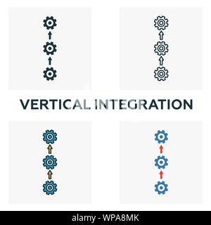 Vertikale Integration Symbol gesetzt. Vier Elemente in verschiedenen Stilen aus Industrie 4.0 icons Collection. Kreative vertikale Integration Icons Stock Vektor