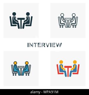 Interview Icon Set. Vier Elemente in verschiedenen Stilrichtungen von Humanressourcen icons Collection. Kreative interview Icons, Outline, farbige und flach Stock Vektor