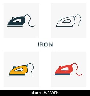 Bügeleisen Icon Set. Vier Elemente in verschiedenen Stilen aus Haushalt icons Collection. Kreative Bügeleisen Icons, Outline, Farben und Symbole Stock Vektor