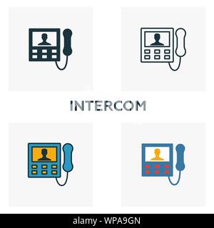 Intercom Icon Set. Vier Elemente in verschiedenen Stilen aus Haushalt icons Collection. Kreative intercom Icons, Outline, Farben und Symbole Stock Vektor