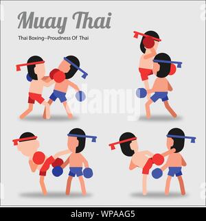 Muay Thai, Thai Boxen, kämpfen Kunst der Thai, in Cartoon verantwortliche Version. Geeignet für Asien und thailändischer Kunst Design, Vektor, Abbildung Stock Vektor