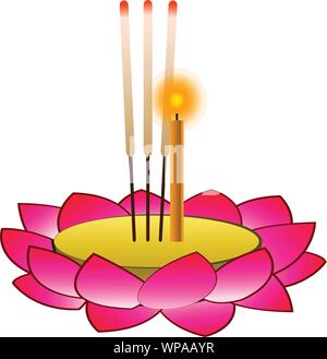 Krathong Objekt für Loy Krathong, isoliert. Thai berühmte Festival, Vector Illustration, in Vollmond Nacht Stock Vektor