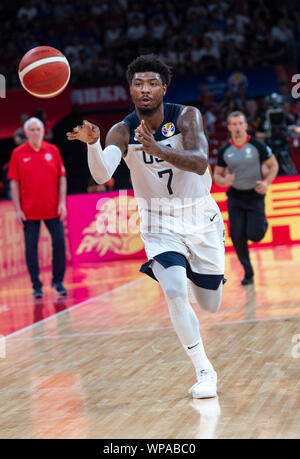 FIBA World Cup Basketball 2019 China. USA vs. GreeceFIBA World Cup 2019 Basketball Shenzhen. US-Shooting Guard, Marcus SMART, in Aktion.Alamy Stock Stockfoto