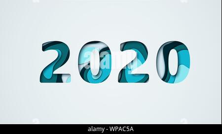 Frohes Neues Jahr 2020. Papier Design Konzept für Flyer, Präsentationen und Poster. Vector Illustration Stock Vektor