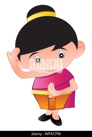 Thai bubble Kopf Mädchen tanzen, in Cartoon Design und Thai dress, Vector Illustration Stock Vektor