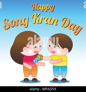 Kinder spielen, Wasser in ein Wasser Songkran Festival in Thailand und Südostasien Land, Thai Neujahr, in Cartoon Version, Vector Illustration Stock Vektor