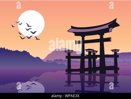 Das Torii Wahrzeichen von Japan, silhouette Stil, Vektor, Abbildung Stock Vektor