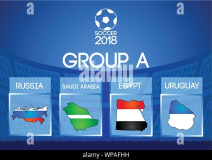 Russland Fußball Endrunde Gruppe a in der Karte auf das Symbol Farbe der Flagge Stock Vektor