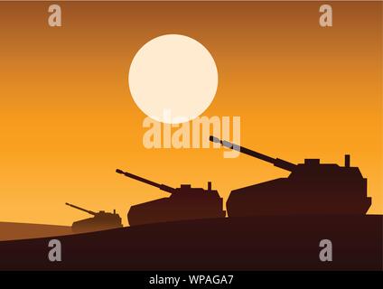 Tank noch auf Wüste Feind anzugreifen, silhouette Design, Vektor, Abbildung Stock Vektor