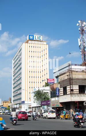 Life Insurance Corporation von Indien in die berühmte Strecke von Mount Road in Chennai/Madras, Tamil Nadu, Indien Stockfoto