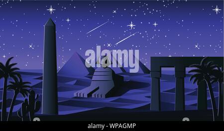 Sphinx und Pyramiden Wahrzeichen Ägyptens, cartoon Version, Vector Illustration Stock Vektor