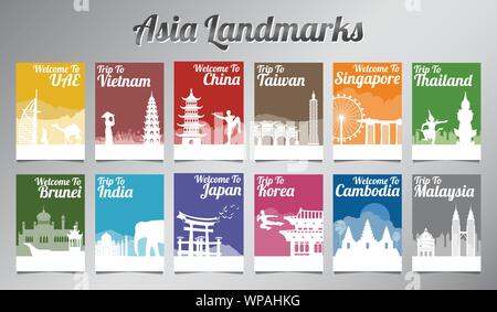 Asien Wahrzeichen silhouette Design mit Multi Color style Broschüre, Vektor, Abbildung Stock Vektor