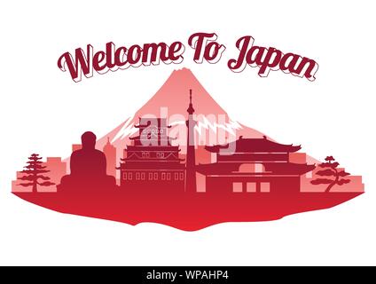 Japan top Wahrzeichen Silhouette Style auf der Insel Silhouette Wahrzeichen Stil, Willkommen bei Japan, Reise und Tourismus, Vektor, Abbildung Stock Vektor