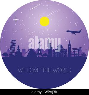Wahrzeichen der Welt, silhouette farbe Stil Stock Vektor