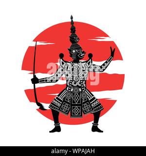 König der Riesen vor der rote Kreis, Charakter des Ramayana Pantomime von Thailand und Indien, monochrome realistischen Design, Vektor, Abbildung Stock Vektor